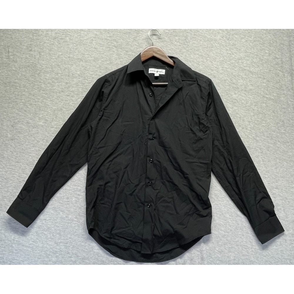 Beverly Hills Polo Club Dress Shirt Mens S 14-14.5 Black Cotton Business Formal